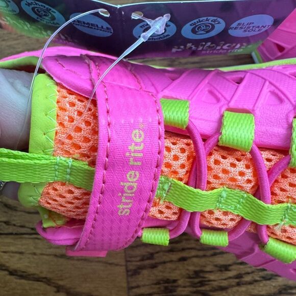 NWT New STRIDE RITE Phibian Land 2 Water Shoes Sandals Neon Pink Orange Yellow 1 - Picture 8 of 11
